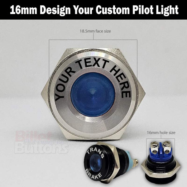 16mm 'CUSTOM LASER ETCHING' LED Pilot / Warning Dash Light Small Compact 12V