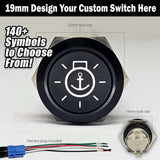19mm 'CUSTOM LASER ETCHING' Design Your Own Billet Push Button Switch Text Logo Symbol