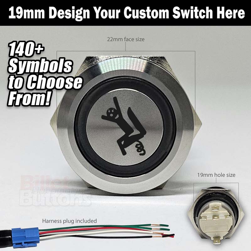 19mm 'CUSTOM LASER ETCHING' Design Your Own Billet Push Button Switch Text Logo Symbol