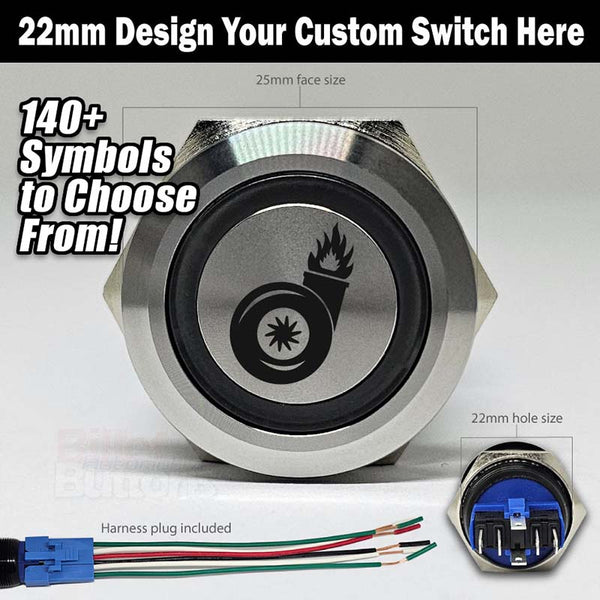 22mm 'CUSTOM LASER ETCHING' Design Your Own Billet Push Button Switch Text Logo Symbol