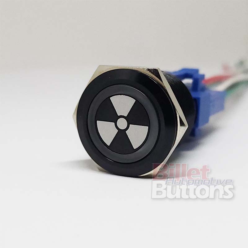 22mm 'NUCLEAR SYMBOL' Billet Push Button Switch Radiation Radioactive