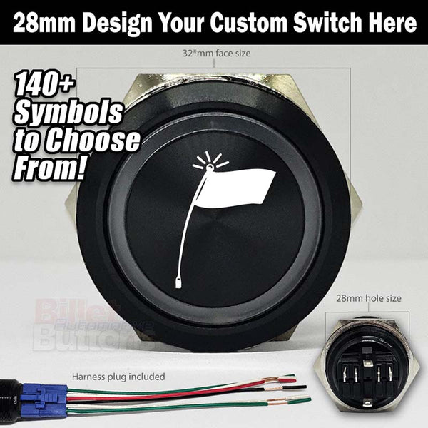 28mm 'CUSTOM LASER ETCHING' Design Your Own Billet Push Button Switch