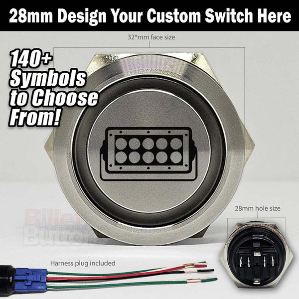 28mm 'CUSTOM LASER ETCHING' Design Your Own Billet Push Button Switch