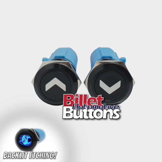 19mm Pair 'ARROW SYMBOLS 2' Billet Push Buttons Switches Power Windows