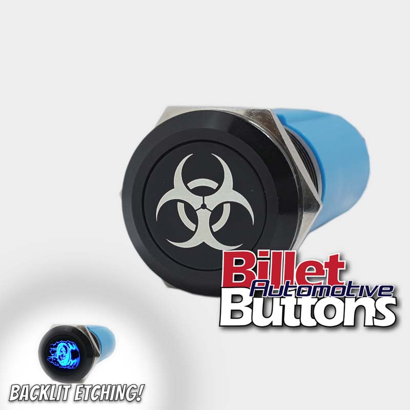 19mm 'BIO HAZARD SYMBOL' Billet Push Button Switch Biohazard