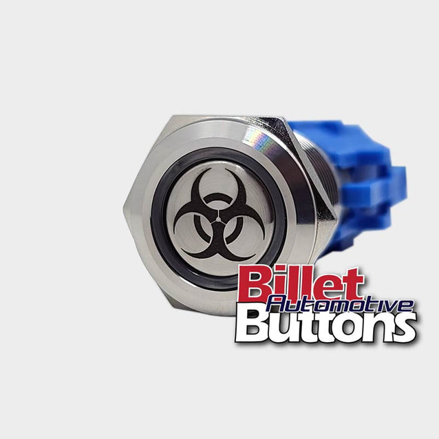19mm 'BIO HAZARD SYMBOL' Billet Push Button Switch Biohazard