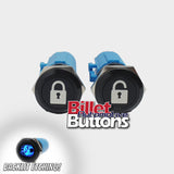 19mm Pair 'LOCK/UNLOCK PADLOCK SYMBOLS' Billet Push Buttons Switches Door Central Locking