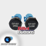 19mm Pair 'CUT-OUT OPEN/CLOSE' Billet Push Buttons Switches Electric Exhaust Cutouts