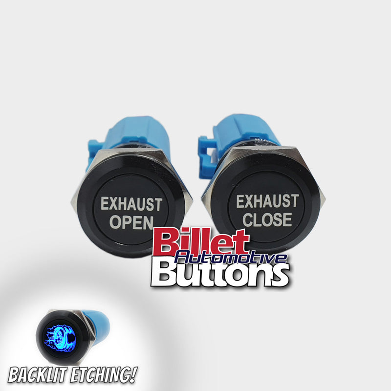 19mm Pair 'EXHAUST OPEN/CLOSE' Billet Push Buttons Switches Electric Cutouts