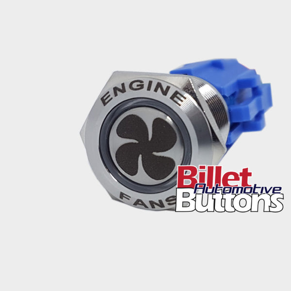 19mm FEATURED 'FAN SYMBOL' Billet Push Button Switch Thermo Engine Fans