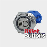 19mm FEATURED 'HEADLIGHTS SYMBOL' Billet Push Button Switch High Beam