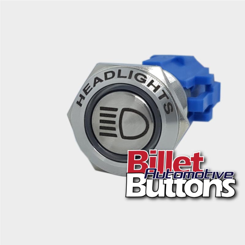 19mm FEATURED 'HEADLIGHTS SYMBOL' Billet Push Button Switch High Beam