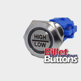 19mm 'HIGH/LOW' Billet Push Button Switch High/Low Beam or Speed Switch etc