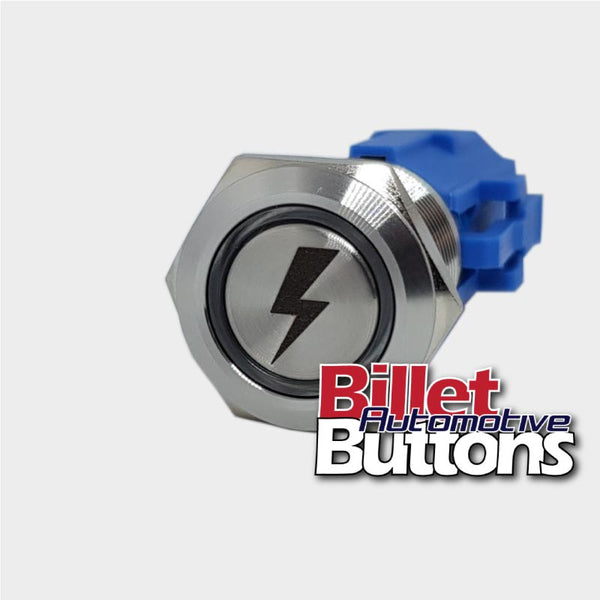 19mm 'LIGHTNING SYMBOL' Billet Push Button Switch Bolt Power
