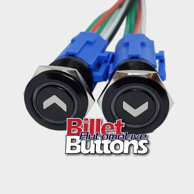 19mm Pair 'ARROW SYMBOLS 2' Billet Push Buttons Switches Power Windows