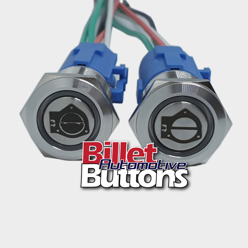 19mm Pair 'CUT-OUT OPEN/CLOSE SYMBOLS' Billet Push Buttons Switches Electric Exhaust Cutouts
