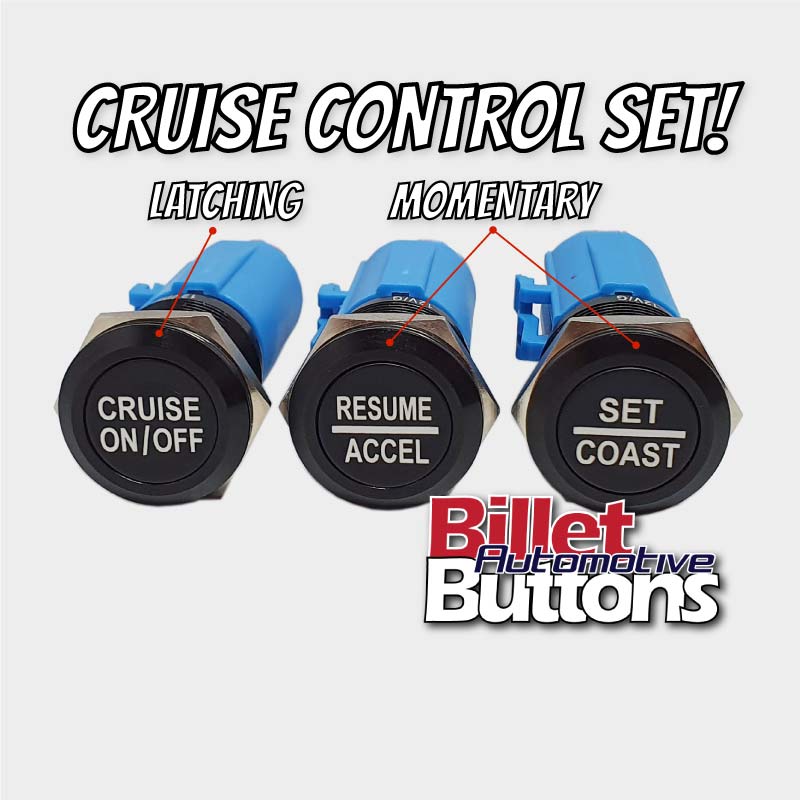 19mm 'CRUISE CONTROL SET' Billet Push Button Switches Car Universal