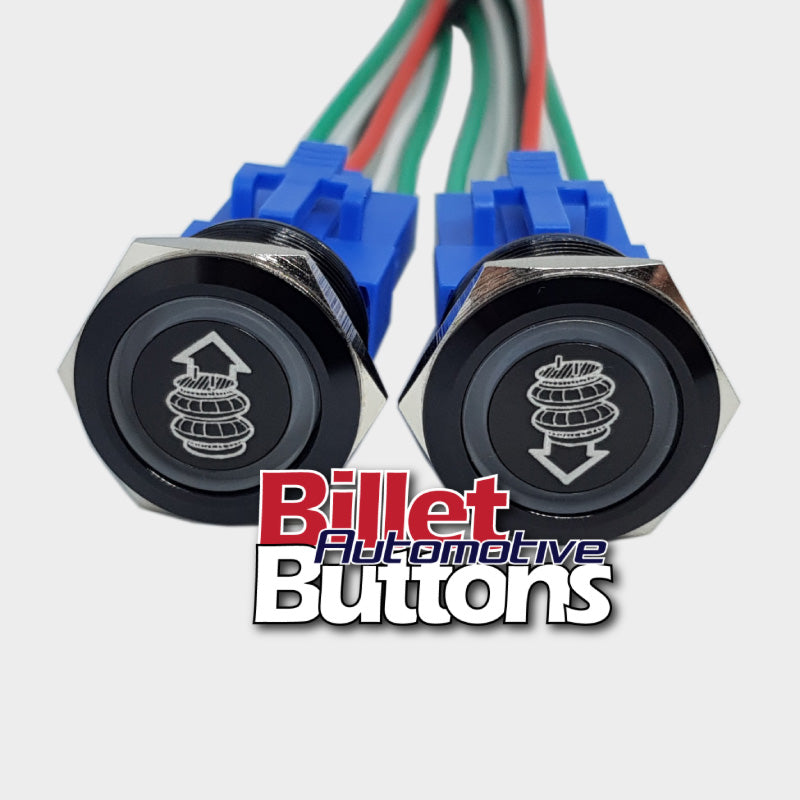 Air Ride Buttons 22mm Pair 'AIRBAG SUSPENSION SYMBOLS' Billet Push Buttons Switches Up ...