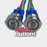 22mm Pair 'AIRBAG SUSPENSION SYMBOLS' Billet Push Buttons Switches Up Down air