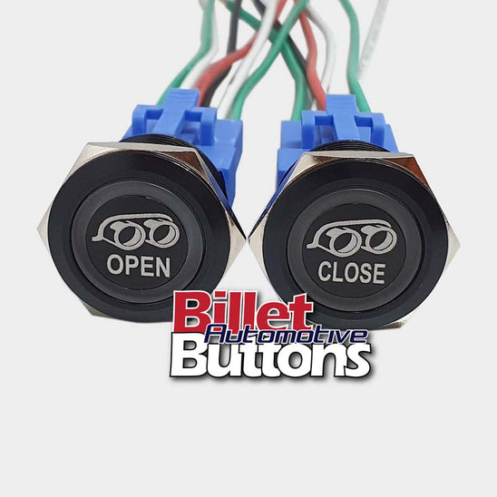 22mm Pair 'EXHAUST OPEN/CLOSE SYMBOL 2' Billet Push Buttons Switches E