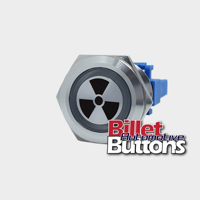 Nuklear Buttons 22mm 'NUCLEAR SYMBOL' Billet Push Button Switch Radiation Radioactive