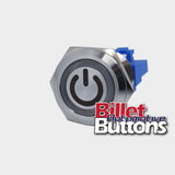 22mm 'POWER SYMBOL' Billet Push Button Switch Push To Start Ignition etc