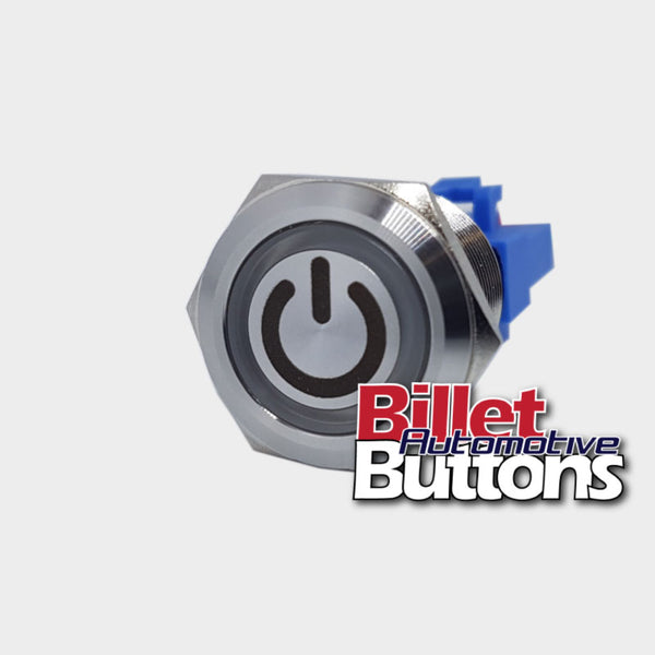 22mm 'POWER SYMBOL' Billet Push Button Switch Push To Start Ignition etc