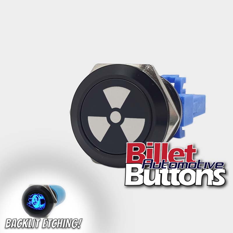Nuklear Buttons 22mm 'NUCLEAR SYMBOL' Billet Push Button Switch Radiation Radioactive