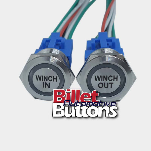 22mm Pair 'WINCH IN/OUT' Billet Push Button Switches