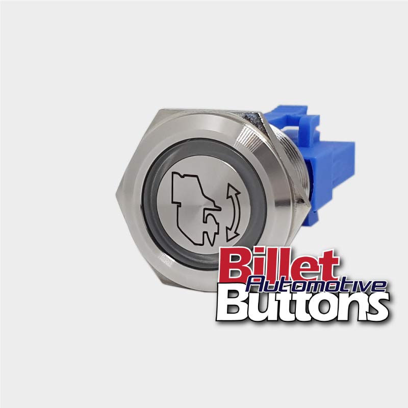 22mm 'TRIM OUTBOARD SYMBOL' Billet Push Button Switch Marine Tabs Up Down